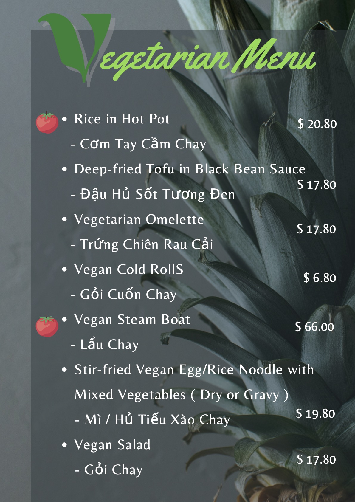 Vegetarian Menu 1/2